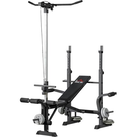 Banc de musculation complet multifonction avec dossier réglable, banc developper coucher à plat ou incliné 180x134x200cm (1/5)