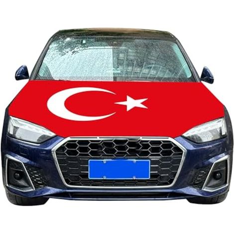 Housse de capot de voiture avec drapeau de la Turquie - 1,2 x 1,5 m - Tissu élastique lavable - Pour décoration d'événement