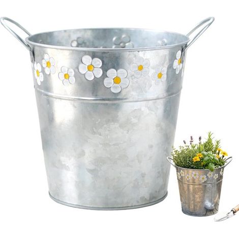 Blumenkübel – Blechkübel – Großer Metall-Pflanzkübel für draußen – Rustikaler Vintage-Blumenkübel aus Blech – Rund (1/5)