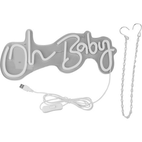 „Oh Baby“ USB-Acryl-Neonlicht-Wanddekoration – Weißes Licht für Bar, Hochzeit, Party, Geburtstag, Babyparty (1/5)