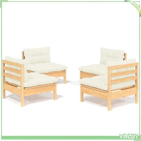 Salon de jardin 4 pcs - FAFEICY - 3096028 - Bois de pin massif - Coussins crème - Modulable (1/5)