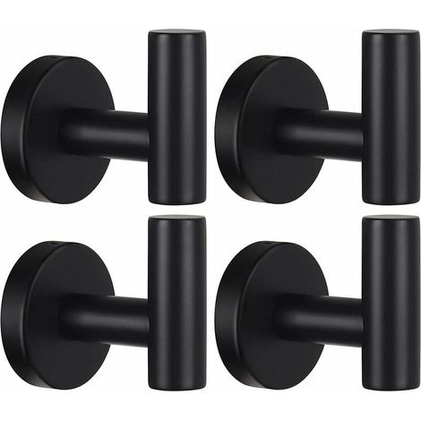 Royaluxe - Gancio portasciugamani da parete, appendiabiti da bagno, gancio per accappatoio, nero opaco, acciaio inox SUS 304 resistente, gancio per asciugamani/accappatoio/guardaroba, gancio per spugn (1/5)