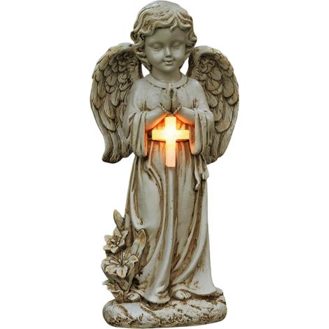 Engel-Gartenstatue, mit Solarlicht, 30 cm, Kunstharz, Outdoor-Figur, betender Engel, Gartenstatue, für Friedhof, Grab, Terrasse, , Hof (1/5)