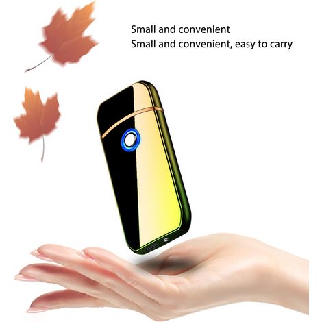 Briquet électrique rechargeable USB double face, sans flamme, coupe-vent, doré, pour clé extérieur (1/5)