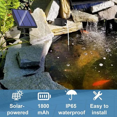 Pompe à Air Solaire pour Bassin Aérateur de Bassin d'Extérieur avec Batterie 1800mAh Oxygénateur de Bassin Solaire Étanche IP65 avec 2 Pierres d'Air pour Aquarium Jardin Étang Culture Hydroponique