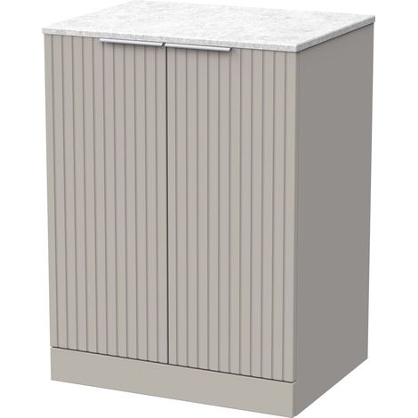 Callingwood Contemporary Floor Standing 2 Door Vanity Unit with White Marble Worktop , 600mm, Pebble Grey