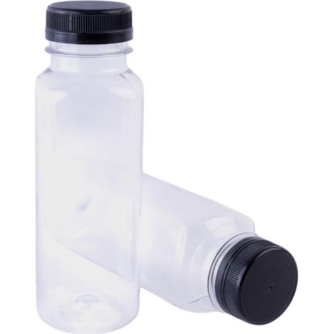 Disfrute de botellas de rPET cuadradas de 250 ml con tapa (182 unidades)