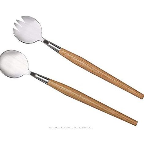 Ensemble cuillère à salade et fourchette en acier inoxydable avec poignée en bois, respectueux de l'environnement et poignée en bois-Fei Yu (1/5)
