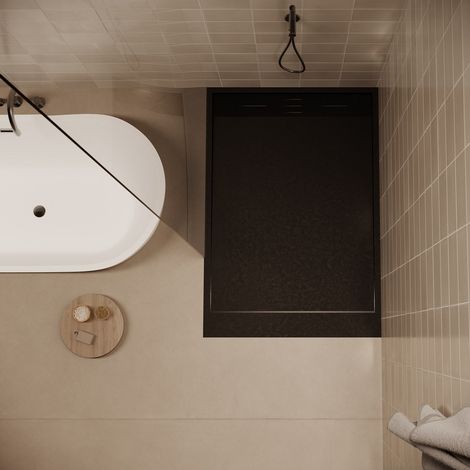 Receveur de douche 80 x 100 cm extra plat noir SALVI en SoliCast® surface ardoisée