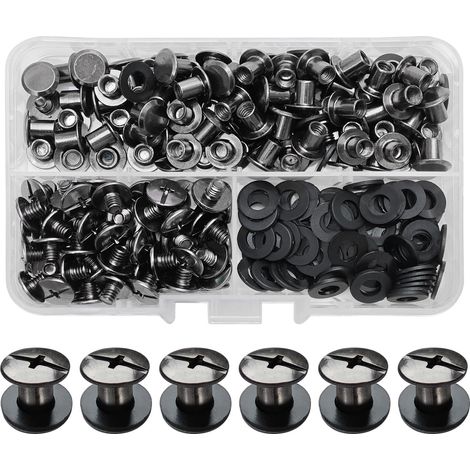 90 Kits Vis Chicago Screws,M55mm Vis de Livre,Rivet a Visser de remplacement en métal pour sacs, livres, colliers, sacs à dos, laisses de chien, laisses(Noir Brillant) (1/5)