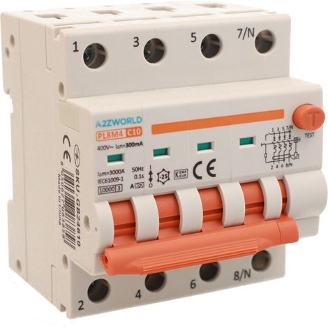 RCBO Interruttore Magnetotermico Differenziale Con Doppia Leva Tipo A - SI Curva C 4P 4M 6000A 300mA, Diagnostica Visiva, AC 400V IP20 IEC61009-1 PL8M4, Corrente Disponibili 10A 16A 20A 25A 32A 40A (C