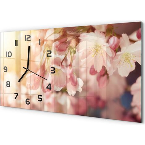 Horloge Murale Horizontale Artistique 60x30 cm Décoration Murale Moderne Fleurs de cerisier (1/5)