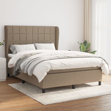 Sommier à lattes de lit avec matelas Taupe 140x190 cm Tissu (1/5)