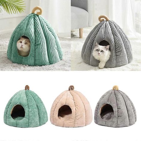 Niche pour chat en forme de citrouille, avec coussin moelleux et fond antidérapant. (1/4)