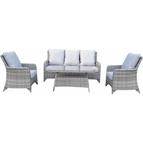 Signature Weave Sarah Grey Wicker 5 Seater Sofa Arm Chair Coffee Table Set