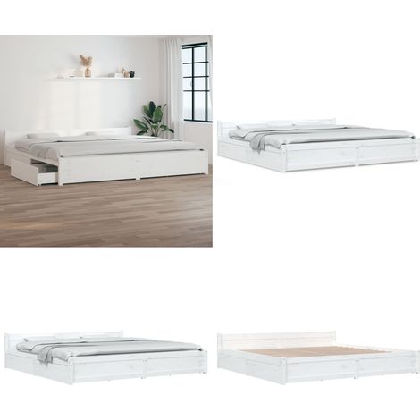 Bett mit Schubladen Weiß 180x200 cm - Holzbett - Doppelbett - Bettgestell - Boxspringbetten - Weißes Bett - Home & Living (1/5)