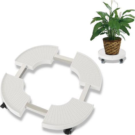 Wolketon Supporto per Piante Rotondo Ø38-54 cm Regolabile, Bianco, Carrello con Ruote 360°, Capacità 200 kg