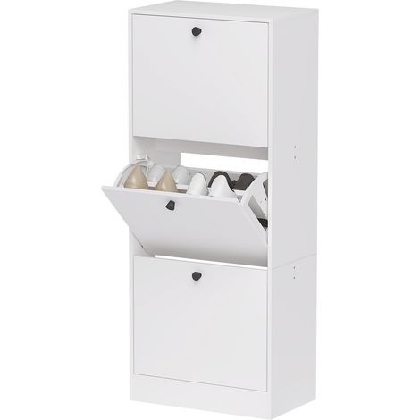 Schuhschrank mit 3 Klappen, Schuhkipper, Schuhregal mit Verstellbar Trennwand Schmal Schuhkommode für 12 Paar Schuhe 47 x 28 x 115 cm, Weiß Aosom