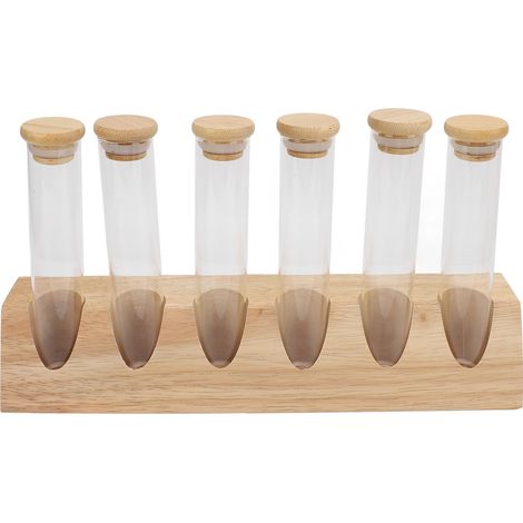Support à 6 tubes en verre pour grains de café, base en bois massif, design minimaliste moderne, rangement hermétique 80ml (1/5)
