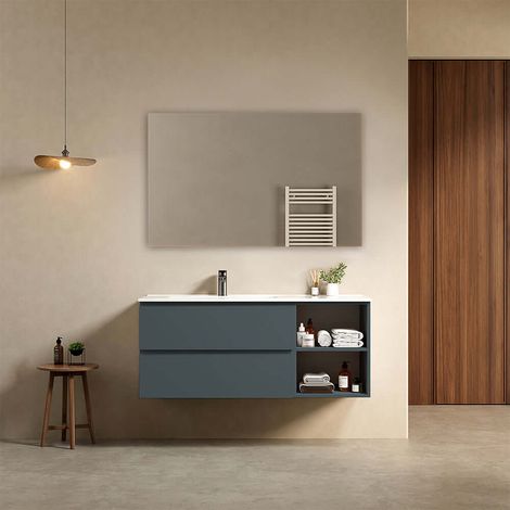 Mobile bagno sospeso 120 cm Blu Mare Lavabo a Sinistra in Ceramica Specchio Quadro - Fiji Paint Plus (1/4)