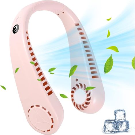 Portable Neck Fan, Quiet Rechargeable USB Fan with 5 Speeds and LED Display, Mini Hands-Free Bladeless Portable Fan, 360° Adjustable, for Travel, Office, Sports (Pink) (1/5)