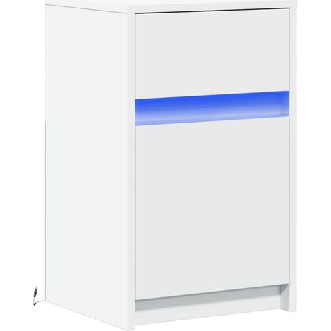 Mesita de noche con cajón y luz LED 38 x 34 x 61 cm madera de ingeniería blanca DEC032769 (1/5)