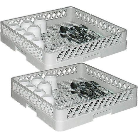 BRB Lot de 2 paniers à vaisselle pour couverts, tasses, etc. PE-HD 500 x 500 x 100 mm, hauteur utile 80 mm, gris