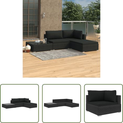 vidaXL Mobilier extérieur - Salon de jardin 4 pcs avec coussins Résine tressée Noir (1/5)