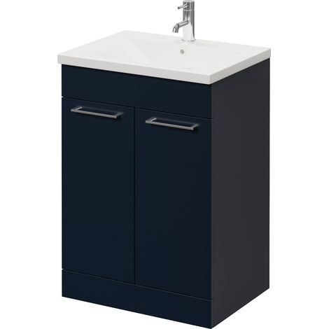 Napoli 460 Deep Blue 600mm 2 Door Vanity Unit with Glide Basin - 600mm - Chrome 160mm Handle
