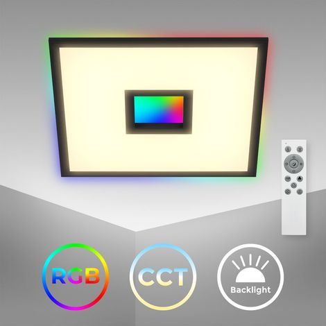 LED Panel mit Backlight dimmbar - 44,5x44,5 cm - Deckenlampe Büro flach 24W 2200lm CCT 3000-6500K Fernbedienung Memory Timer Nachtlicht schwarz