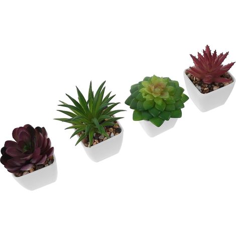 Lot de 4 Mini Succulentes Artificielles en Pot – Plantes Décoratives Intérieures sans Arrosage – Assortiment 4 Pièces – Décoration Maison et Bureau (1/5)