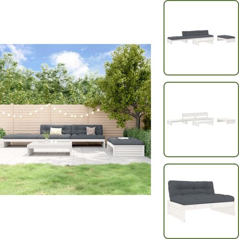 Muebles de exterior - vidaXL Juego de muebles jardín 5 piezas y cojines madera maciza blanco - Muebles de jardín de madera