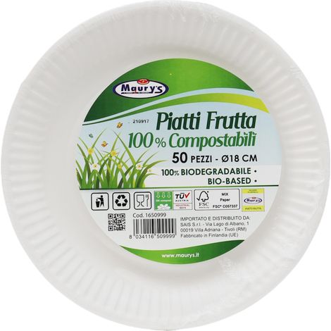MAURY'S PIATTI 50 PZ FRUTTA 18 CM COMPOSTABILI BIODEGRADABILI (1/3)