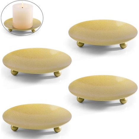 Set di 4 candelieri in ferro battuto, a forma di colonna, con piattino vintage, portacandele decorativo, diametro 9 cm, tre supporti (1/5)