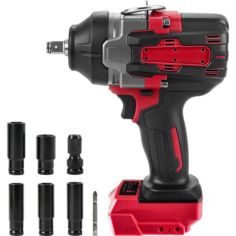Clé à Chocs Sans Fil pour 18 V, 1200 N·m Visseuse a Choc Brushless 1/2", Boulonneuse a Choc Electrique avec 5 modes de vitesse, 5 douilles pour voiture maison DIY (1/5)