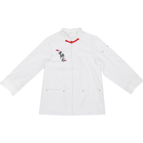 Blouse De Chef - Col Relevé Avec Bouton À Cordon - Tissu Respirant Et Anti-Déformation - Poches Fonctionnelles - Bande D'Absorption Humidité Épaule - Blanc L (1/5)