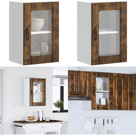 vidaXL Küchen-Hängeschrank mit Glastür Lucca Räuchereiche (1/5)