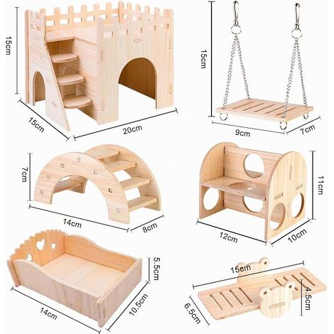 Wooden Toy Set Hideout Rocker Bridge Training Toy Cage Accessories (1/4)