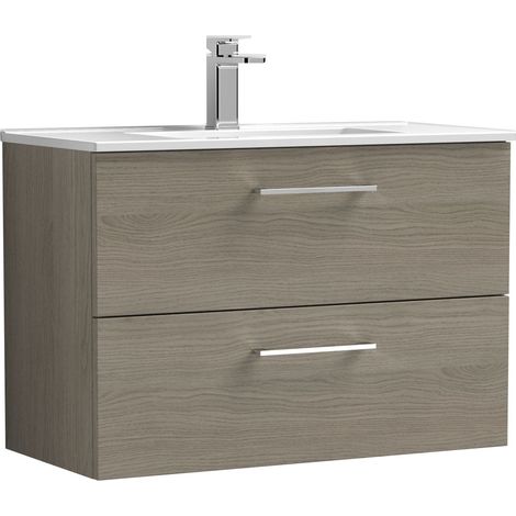 Balterley Contemporary Bathroom 2 Soft Close Drawer & Minimalist Wall Hung Vanity Unit Basin, Solace Oak, 800mm
