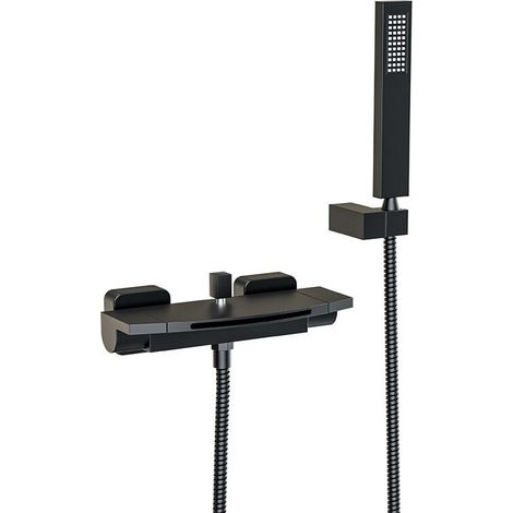 Robinet de Baignoire Cascade Thermostatique avec Douchette Robinet mitigeur Laiton Robinet Douche Montage Muralavec Douche Chaud Et Froid Noir (1/4)