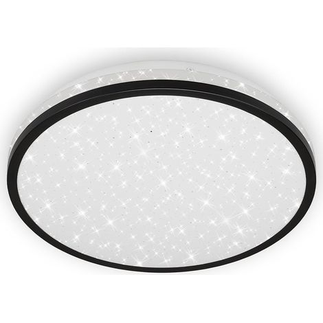 Plafonnier LED, luminaire de salle de bains, lampe de salle de bains avec décoration étoilée, IP44, 12 watts, 1 200 lumens, 4 000 Kelvin, blanc-noir, 280x70mm (DxH)