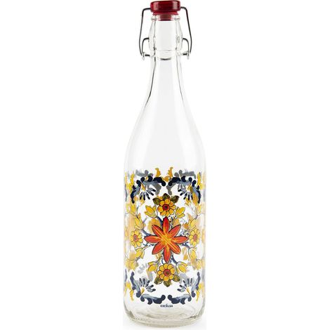Excelsa Trinacria Bottiglia Acqua, 1 Litro, Vetro, con Guarnizione