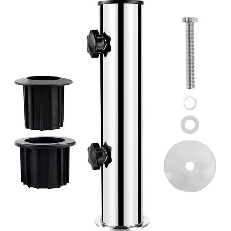 Pied de parasol, support de parasol Ø50 en acier inoxydable, accessoires pour parasols avec 2 bagues de réduction en PVC (Ø32/40 mm) (1/5)