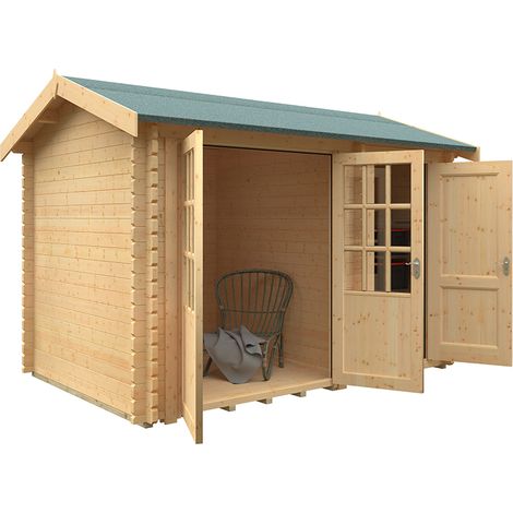 12x8 The Chatsworth 44mm Cabin - L355 x W235 x H262.3 cm - Solid Wood/Softwood/Pine - Natural
