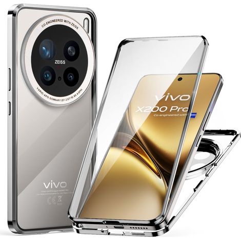 Schutzhülle für Vivo X200 Pro 5G, magnetisches Dualglas, silber (1/5)