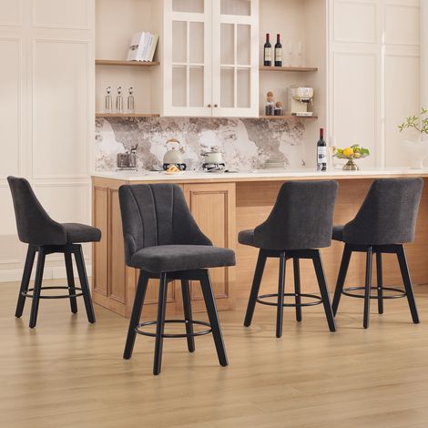 Tabouret de bar rotatif 360° lot de 2, 53x53,5x94,5 cm, Chaise de bar rembourrée en tissu chenille pour îlot, avec dossier et repose-pieds, Gris (1/5)