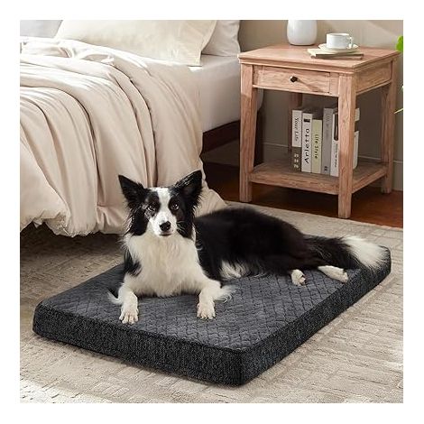 Panier Chien Grande Taille Coussin Chien Lavable Tissu Peluche Base antidérapante Matelas Lit 89x56x8.5cm, Gris (1/5)