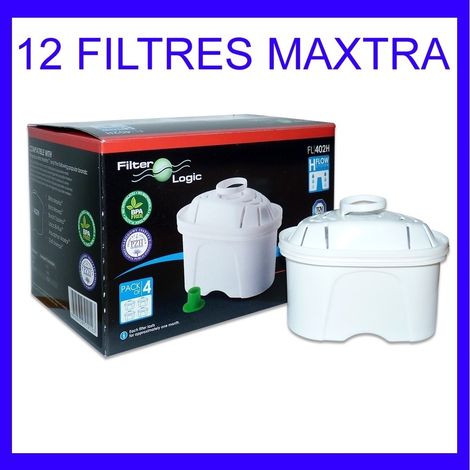 Lot de 12 cartouches filtrantes compatibles Brita Maxtra – Élimine chlore, goût et calcaire – Filtration jusqu'à 150 litres – Filter-Logic