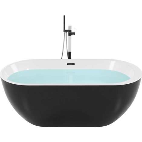 Baignoire Moderne Autoportante Ovale en Acrylique avec Système Trop-Plein 170 x 80 cm Noire Nevis