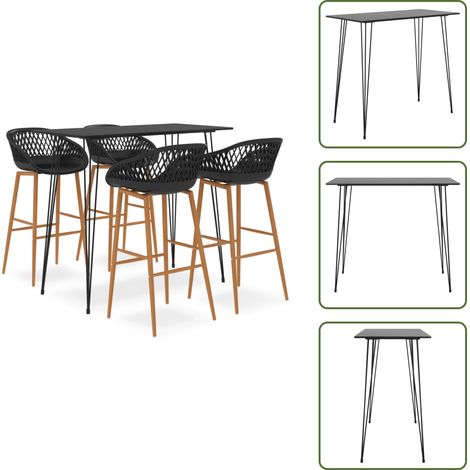 5-tlg. Bar-Set Schwarz - Bar Set - Bartisch - Barhocker - Küchenstuhl - Wohnzimmermöbel (1/5)